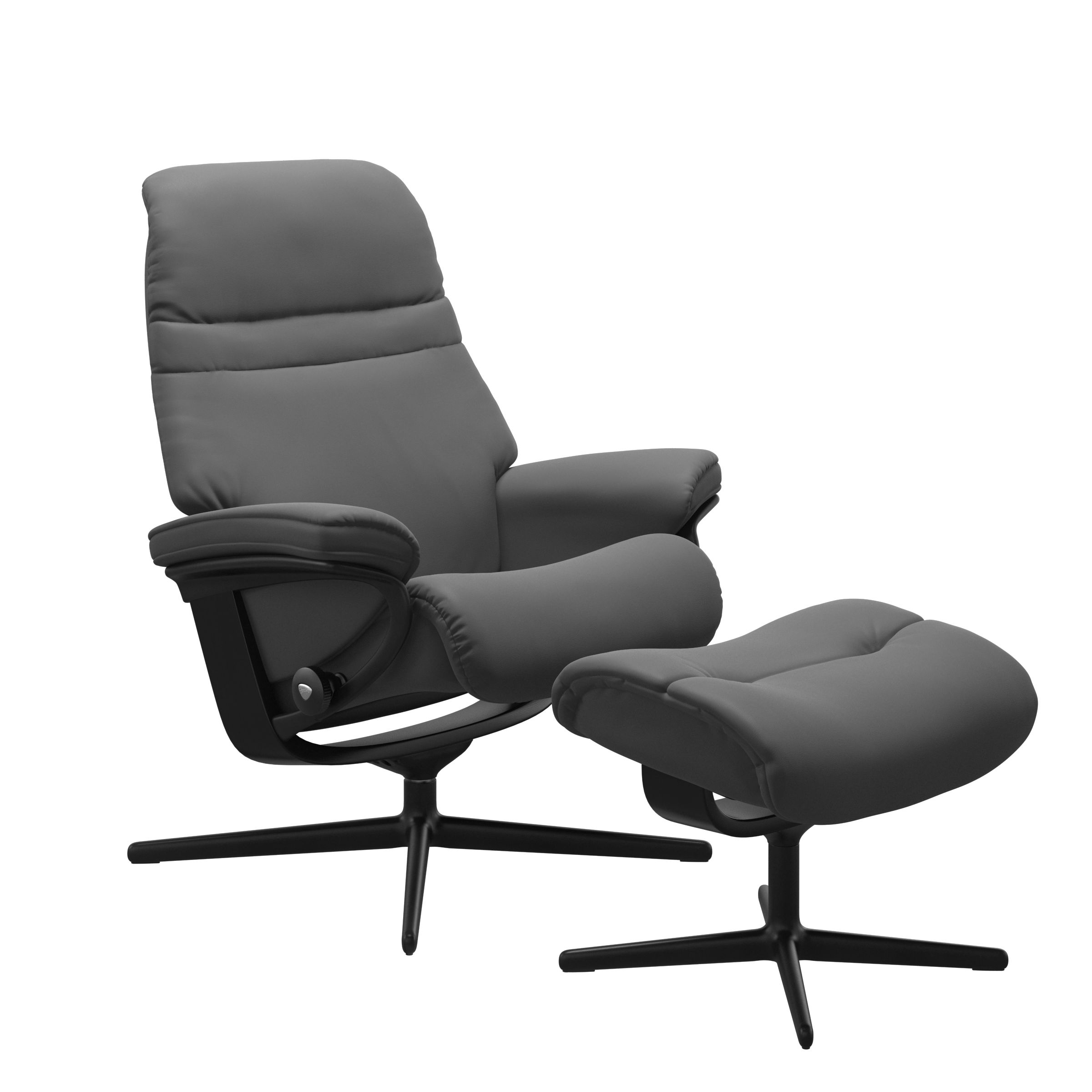 Stressless Sunrise M Komfortsessel mit Hocker, Leder Batick Grey, Holz Schwarz, Gestell Cross