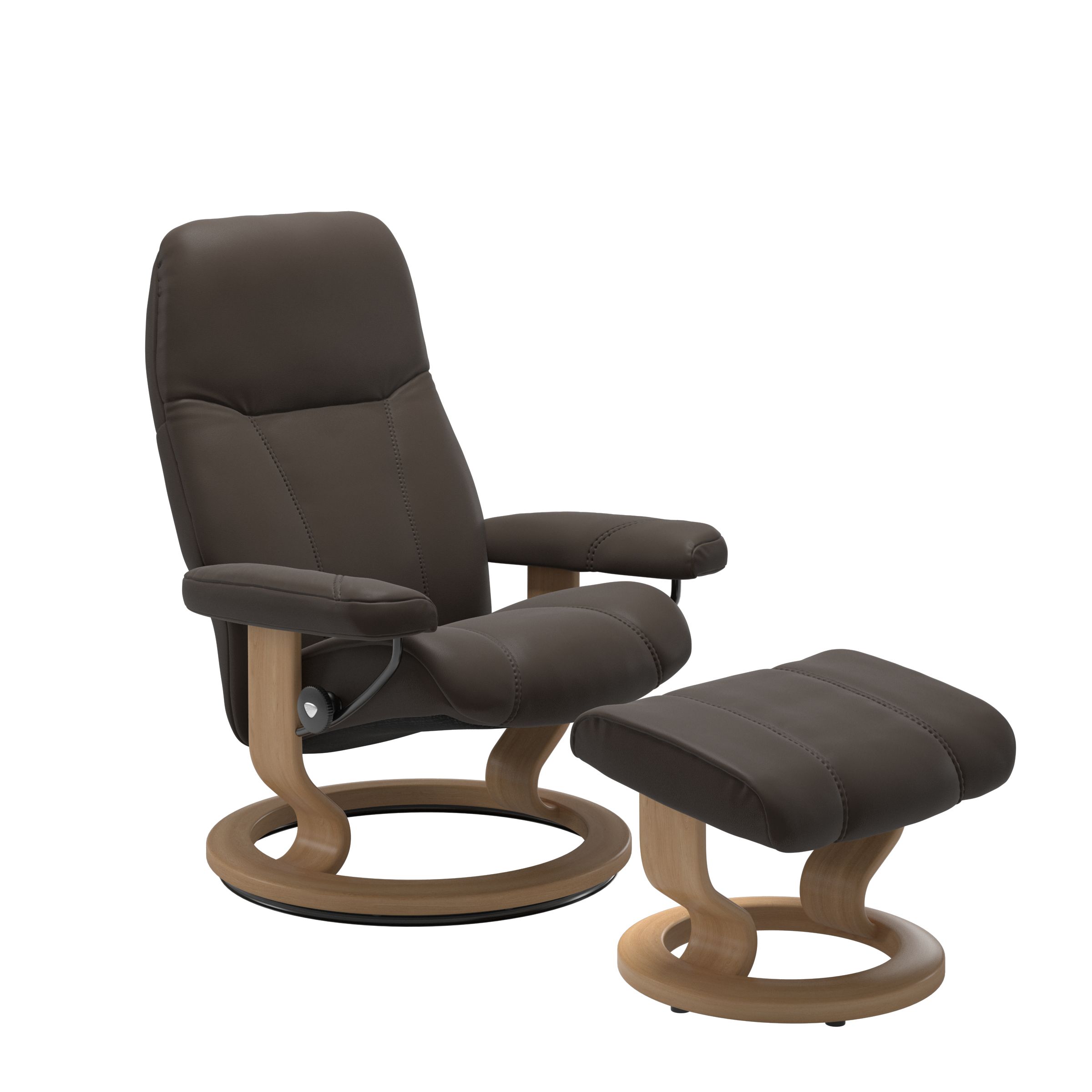 Stressless Consul M Sessel mit Hocker, Leder Batick Brown, Gestell Classic Eiche