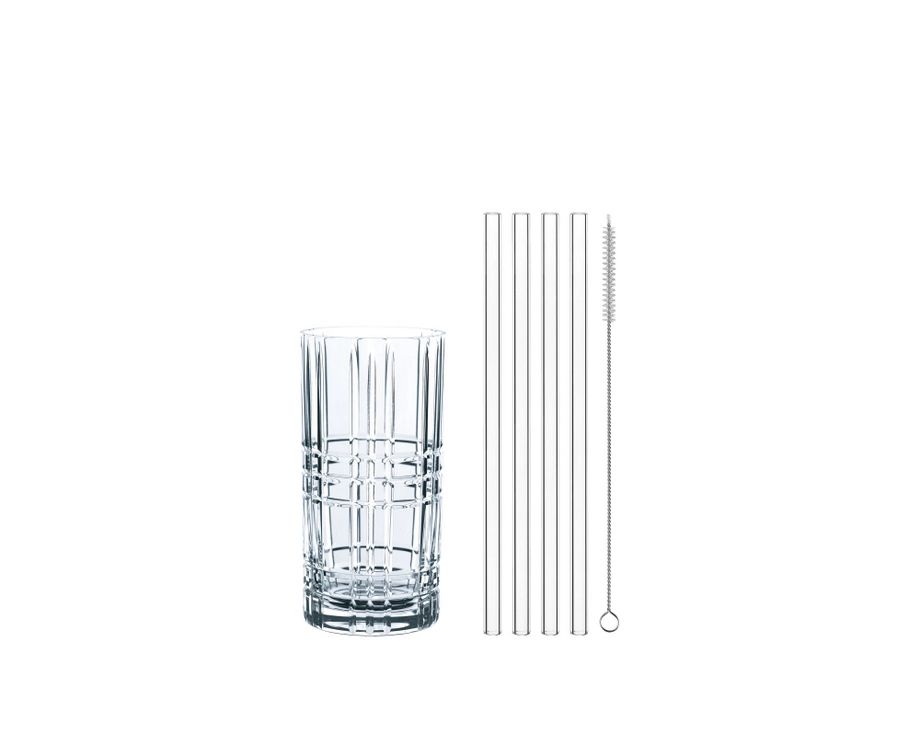 Nachtmann 4er-Set Longdrink-Gläser + Glas-Trinkhalme TASTES GOOD